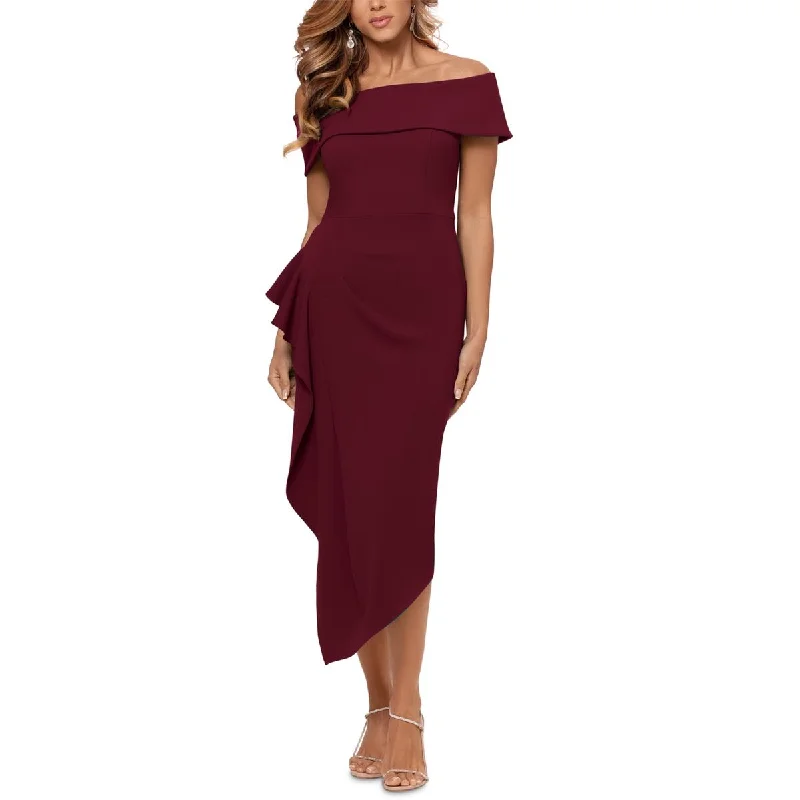 Betsy & Adam Womens Asymmetric Ruffled Cocktail and Party Dress