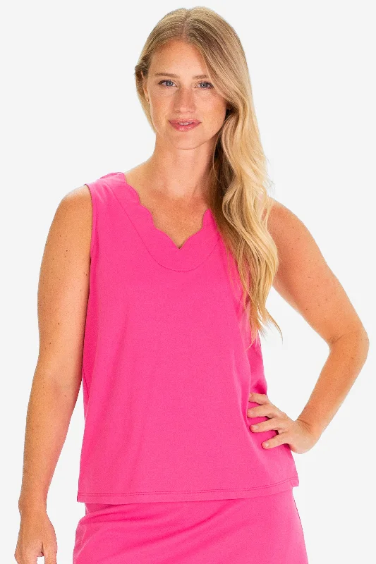 The Pique Serena Scallop Tank in Raspberry