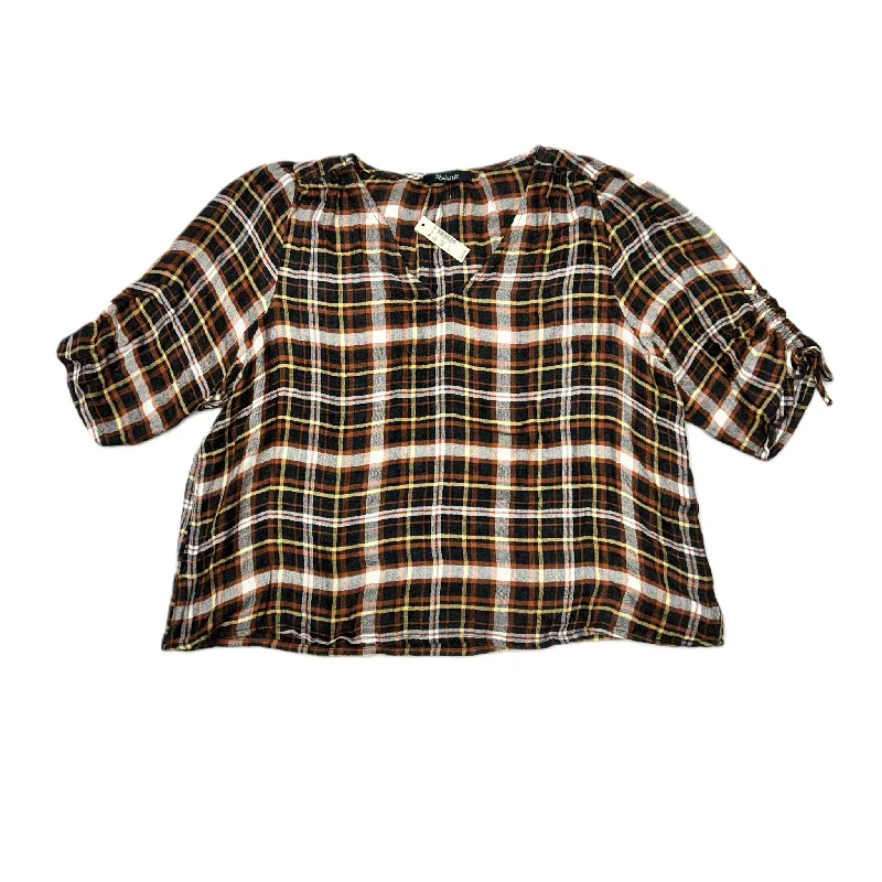 Top 3/4 Sleeve By Madewell In Plaid Pattern, Size: Xl