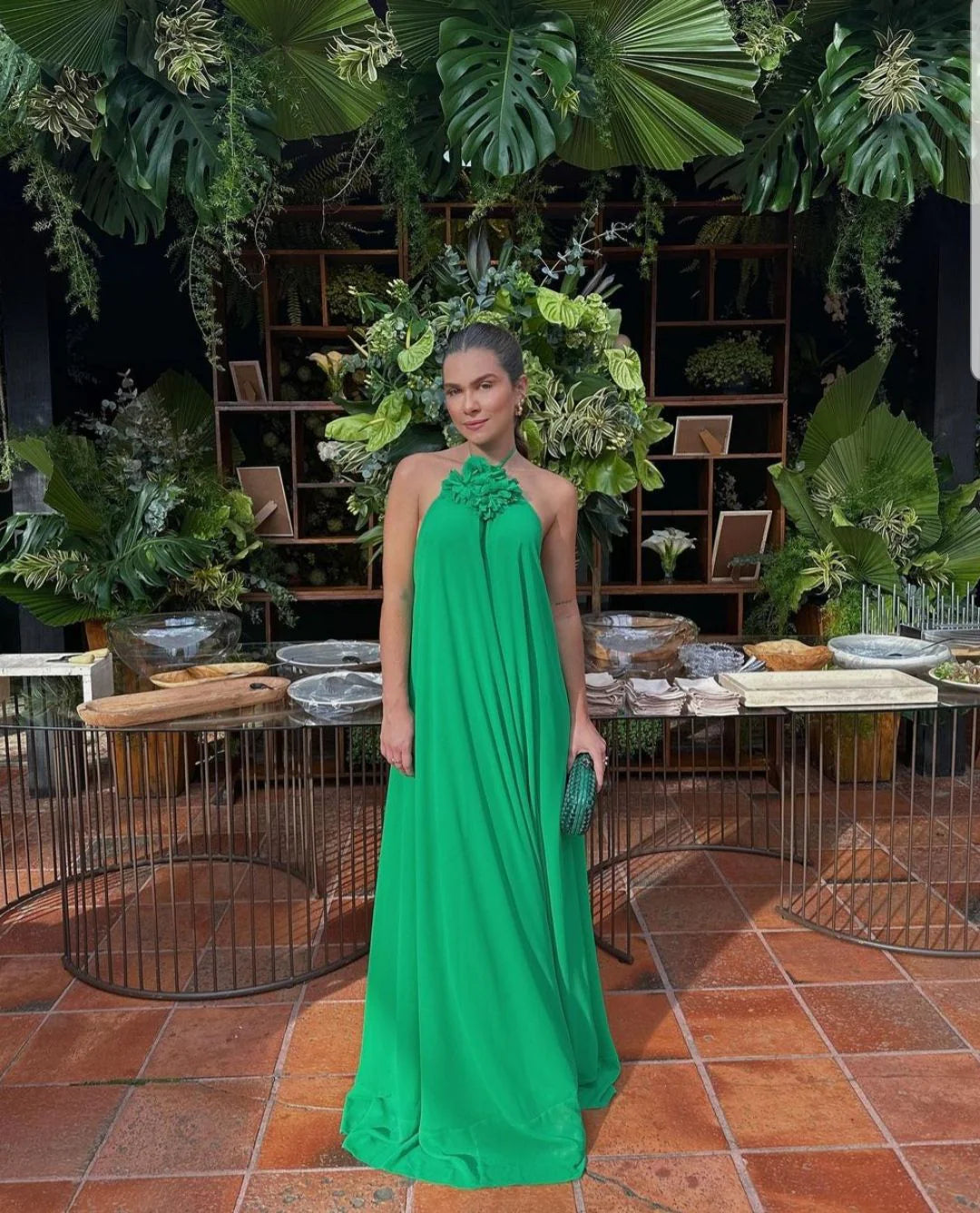 Green simple fashion suspenders long chiffon evening dress ball gown wedding guest party dress gh3095