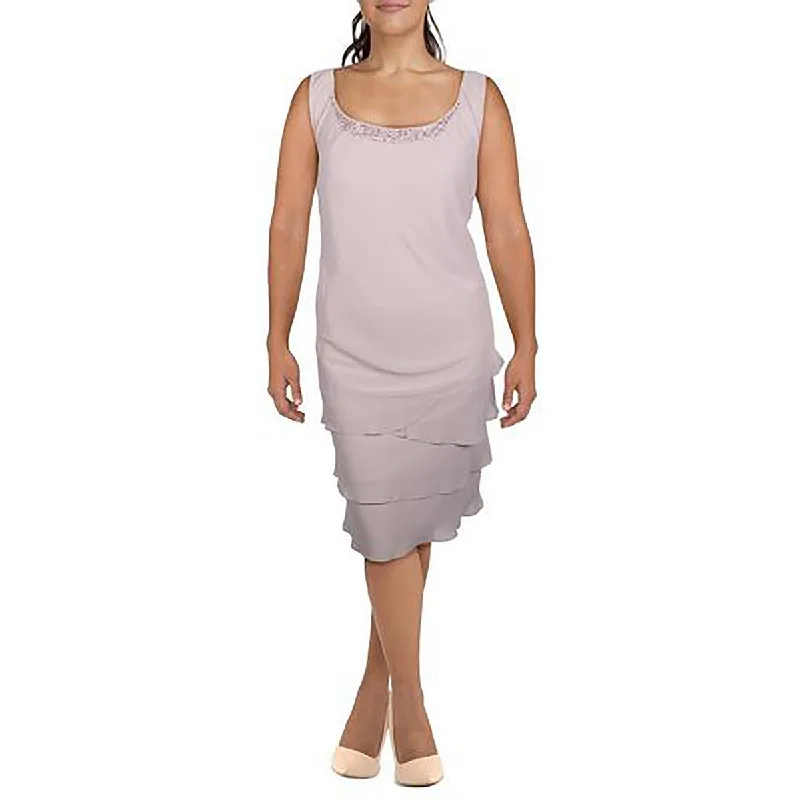 SLNY Womens Plus Beaded Knee-Length Cocktail and Party Dress