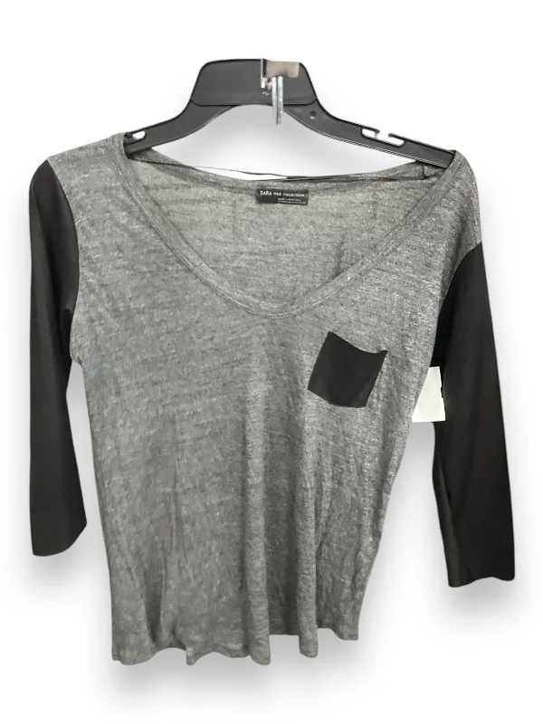 Top 3/4 Sleeve By Zara In Black & Grey, Size: M