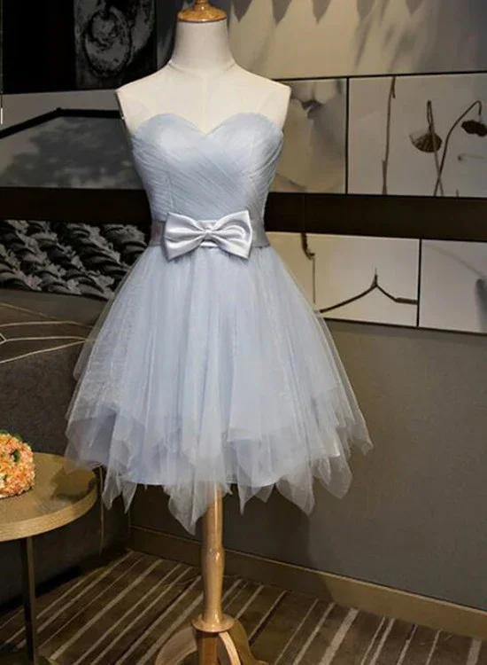 Beautiful Simple Grey Tulle Party Dress With Bow, Lovely Formal Dress gh487