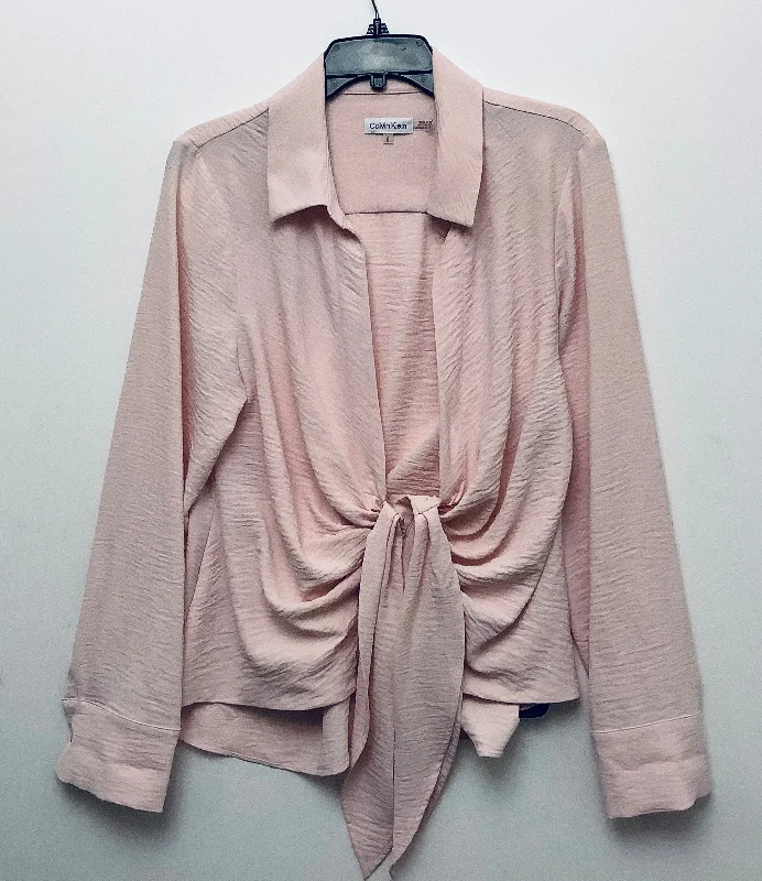 Top Long Sleeve By Calvin Klein In Pink, Size: L