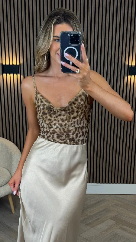 Leonora Beige & Brown Leopard Print Cami Strap Top