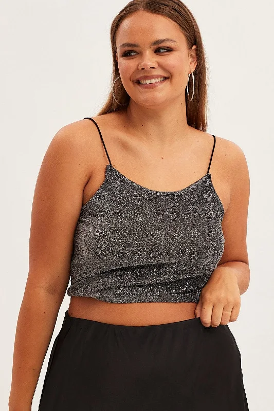 Black Crop Top Scoop Neck Strappy Lurex