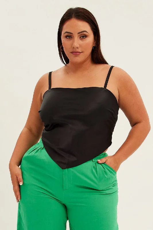 Black Scarf Top Sleeveless Crop Satin