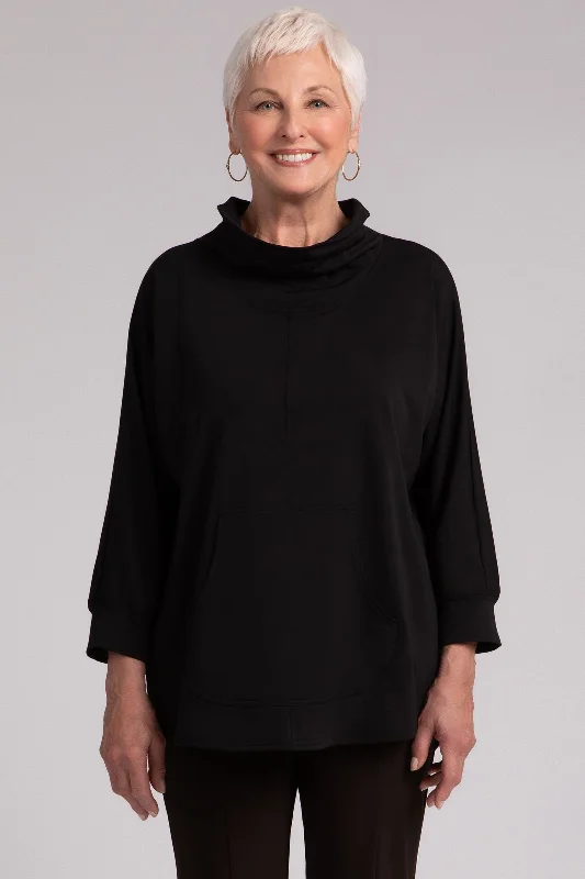 Fleece Back Jersey Funnel Neck Pullover with Kangaroo Pocket | Black