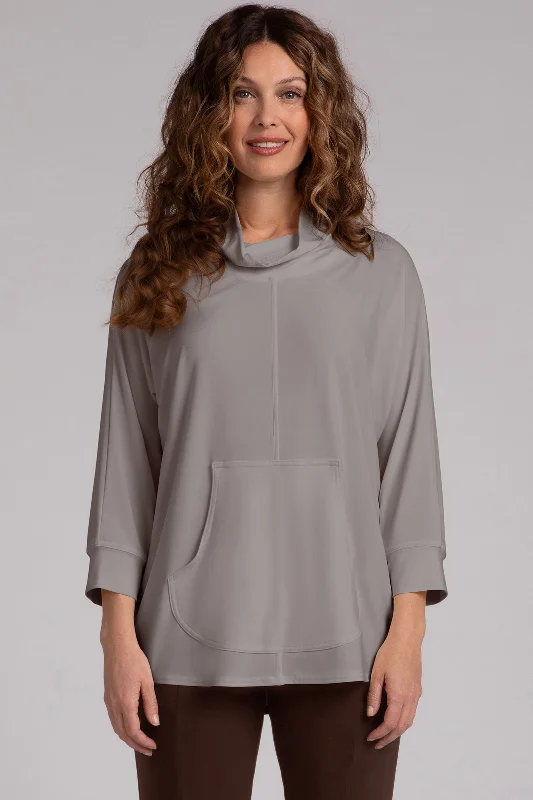 Funnel Neck Pullover with Kangaroo Pocket | Taupe