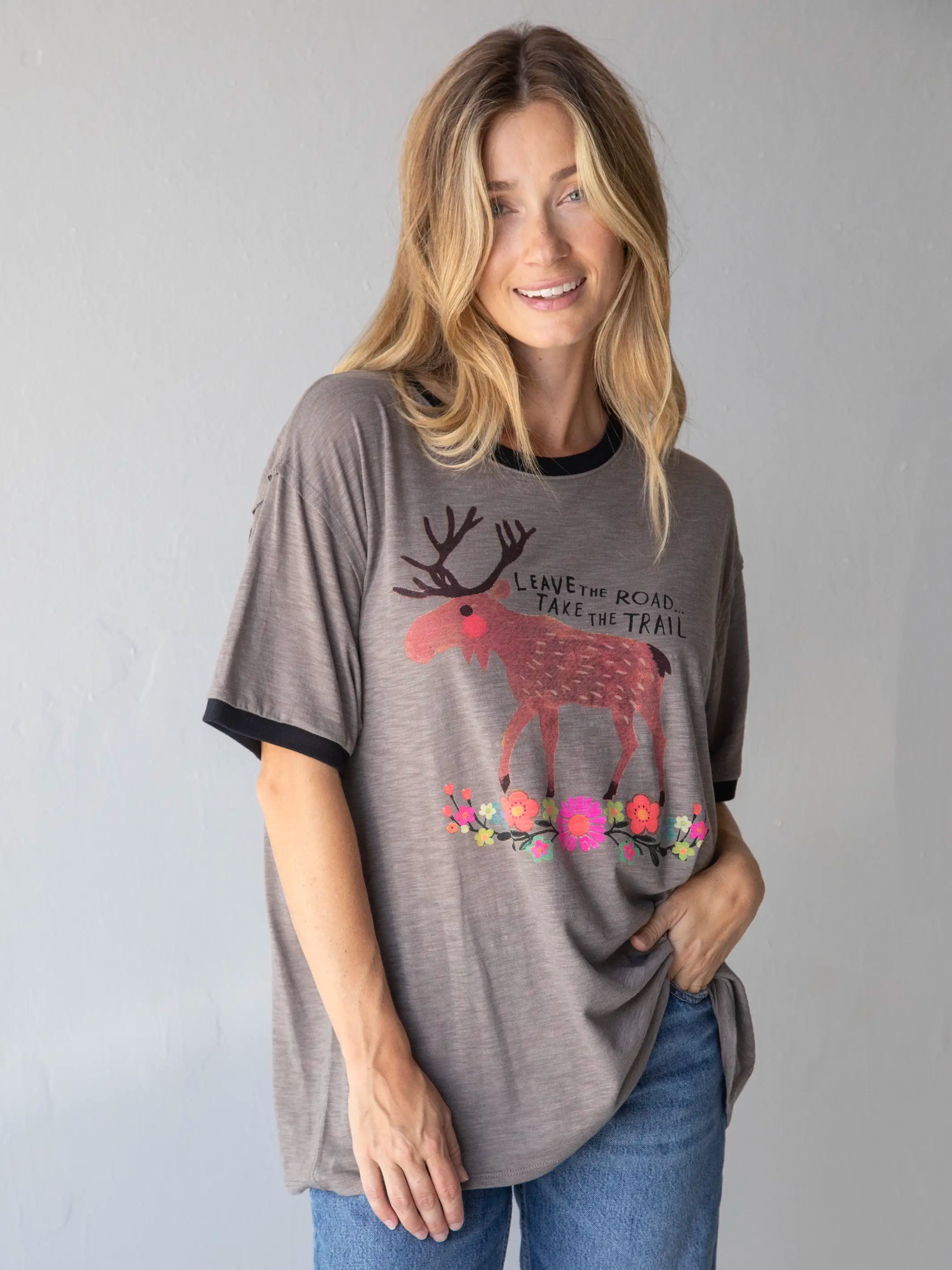 Ringer Oversized Tee Shirt - Take The Trail