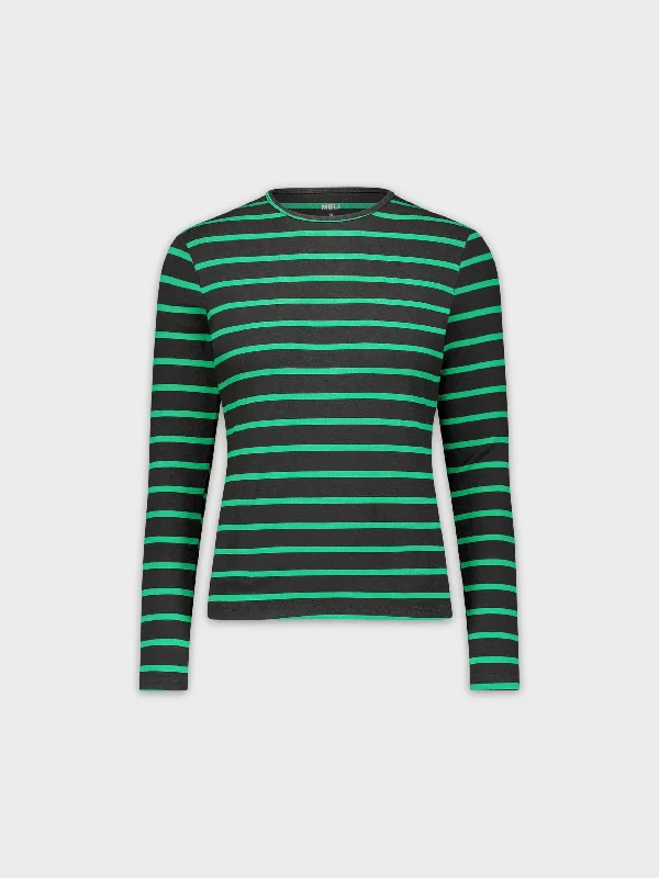 STRIPED BASIC CREW NECK-BLACK/GREEN