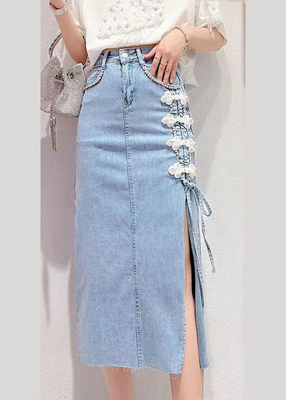 Stylish Denim Blue Patchwork High Waist Maxi Skirt