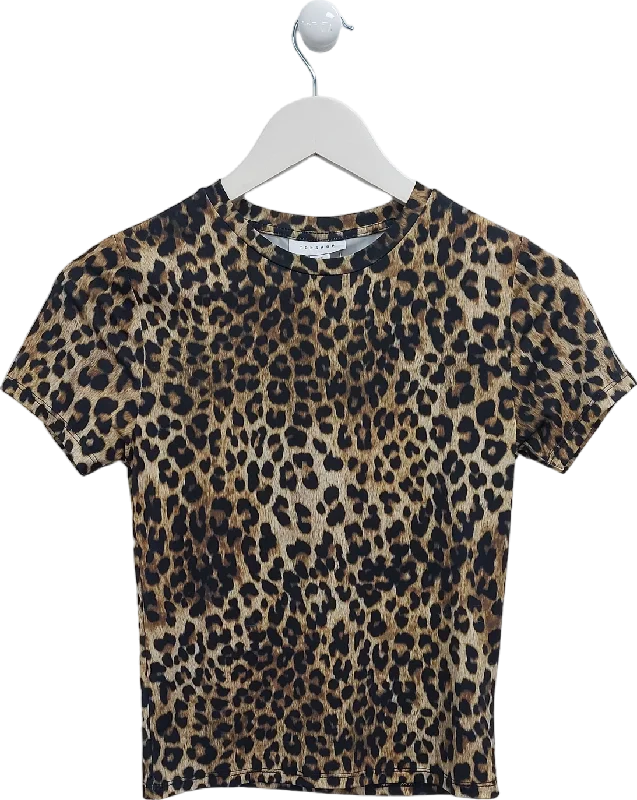 Topshop Brown Leopard Print Short Sleeve Top UK S