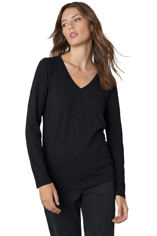 Velvet Blaire Cotton Slub Long Sleeve V-neck Tee