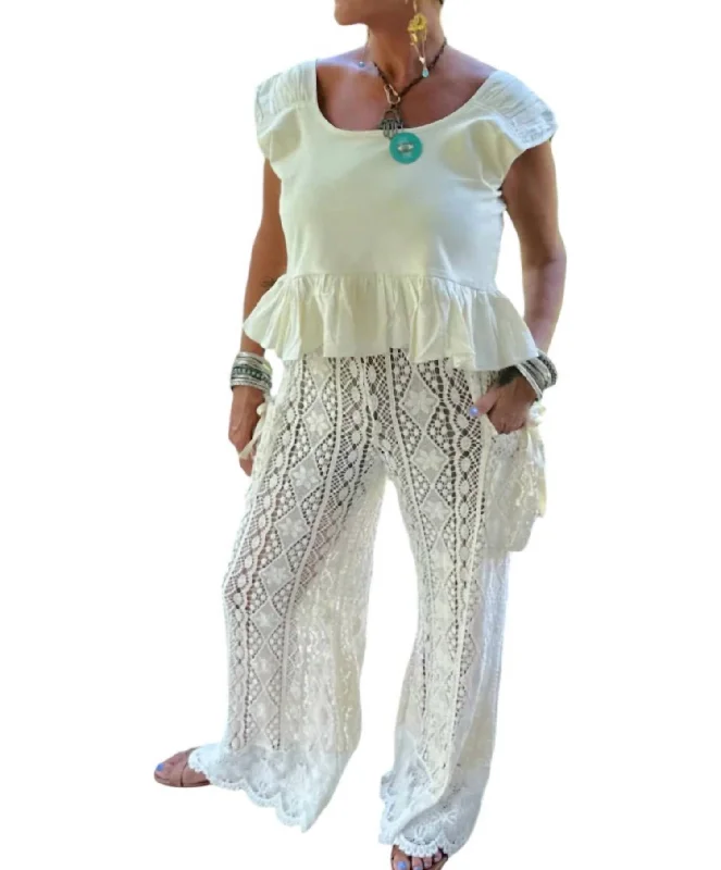 Golden Sun Lace Pants In White