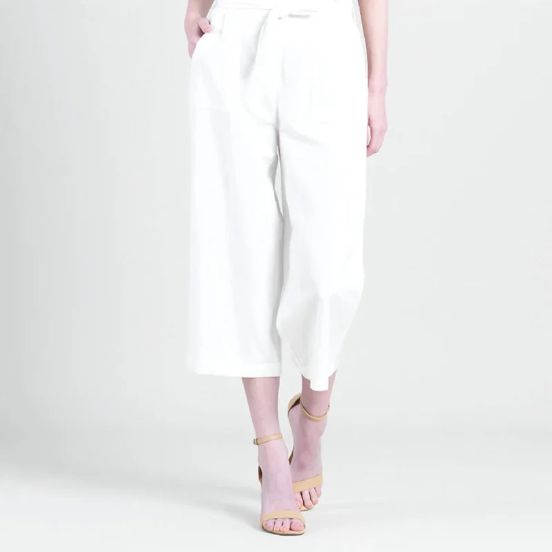 Linen Knit - Tie Waist Cropped Pant In Ivory