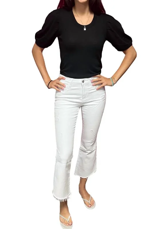 Mid Rise Crop Flare Jean With Side Slit In White