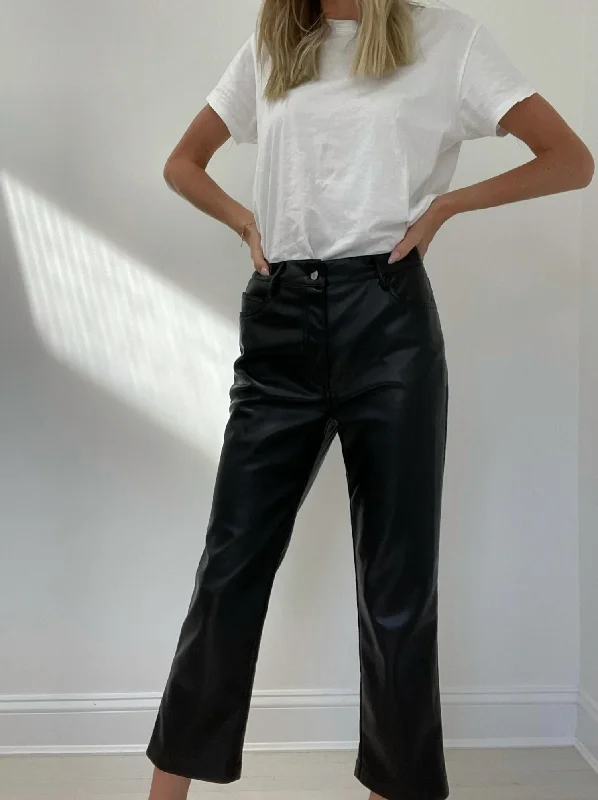 Rachel Faux Leather Straight Crop Pant In Black