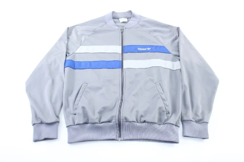 80's Adidas Embroidered Logo Grey & Blue Zip Up Jacket