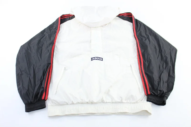 90's Adidas Embroidered Logo White, Black, & Red Striped Zip Up Jacket