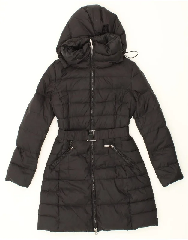 BENETTON Womens Hooded Padded Coat IT 42 Medium Black Polyamide