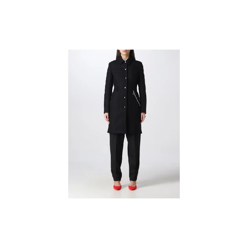 Elegant Black Wool Coat With Silver Chain Detail