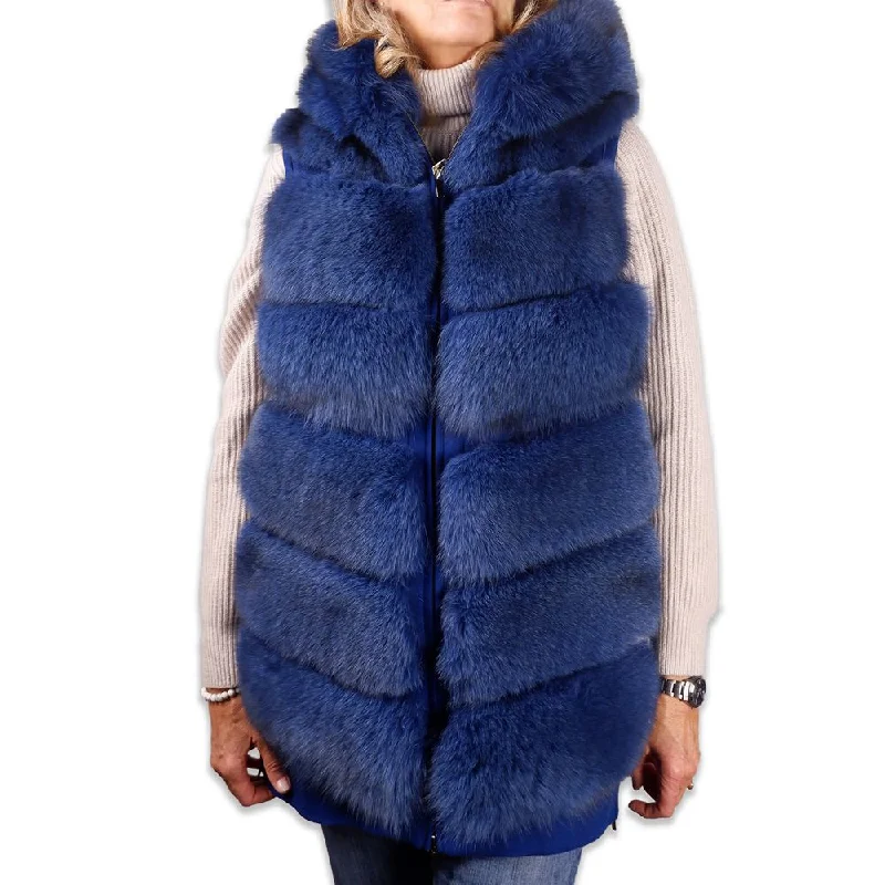 Elegant Sleeveless Wool Coat With Fox Fur Trim