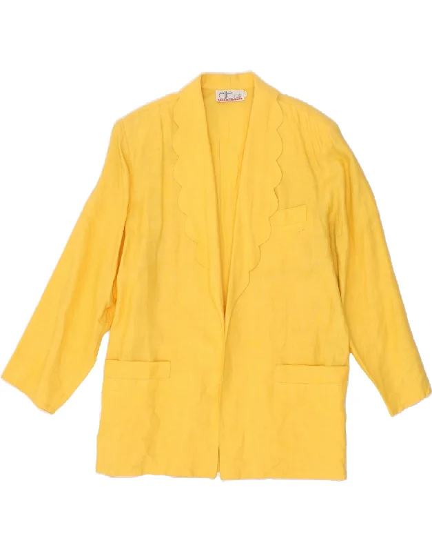 VINTAGE Womens Longline 3/4 Sleeve Blazer Jacket IT 44 Medium Yellow Linen