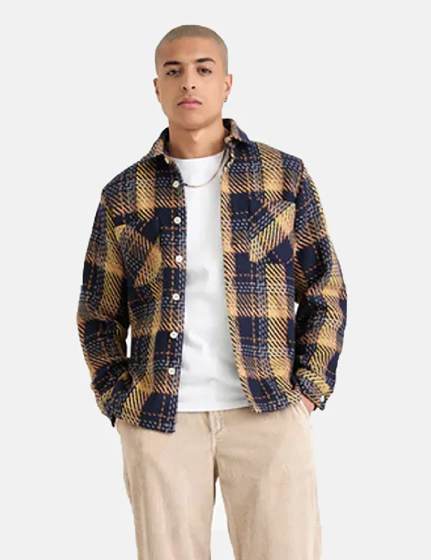 Wax London Whiting Overshirt (Mountain Check) - Navy/Khaki