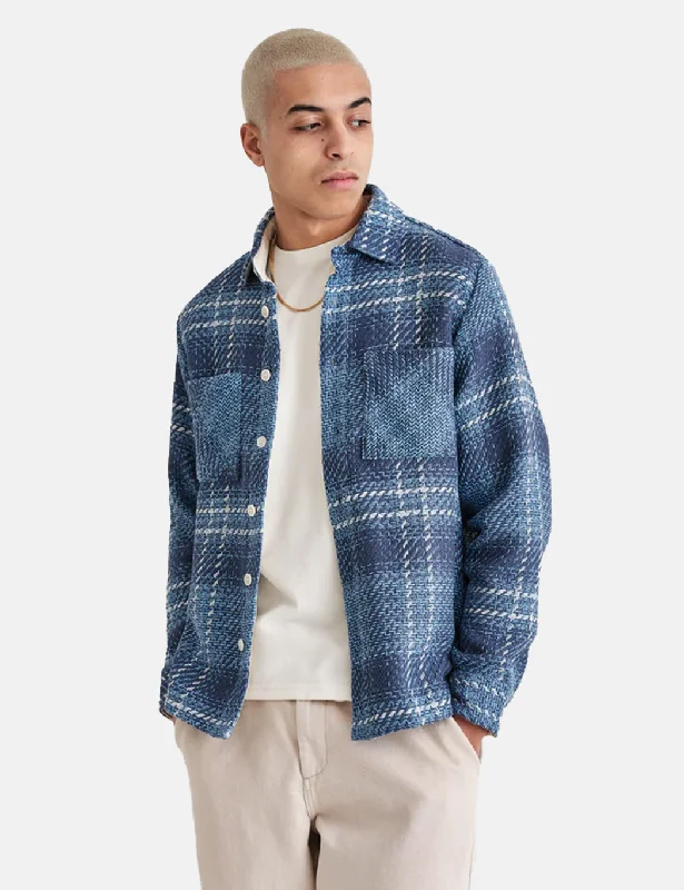 Wax London Whiting Overshirt (Ombre Windowpane) - Blue