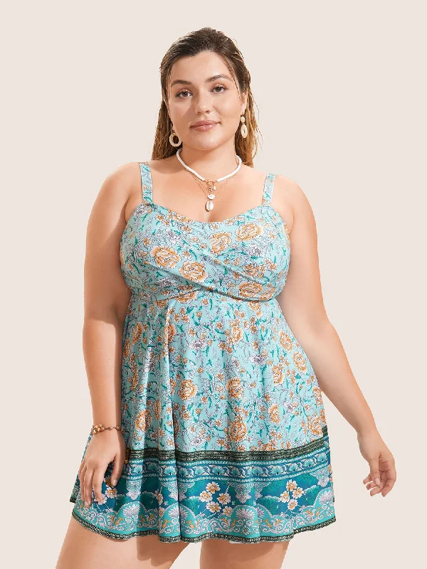 Bandana Print Crossover Adjustable Straps Swim Dress