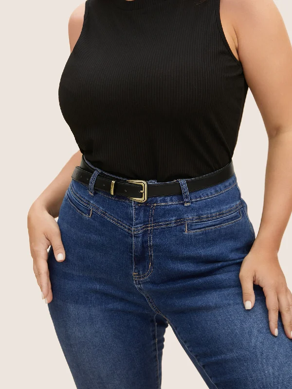 Casual Basic Square Golden Buckle Detail Belt