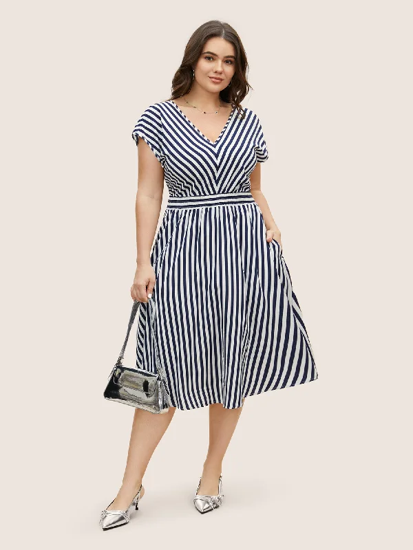 Striped Shirred Dolman Sleeve Dress