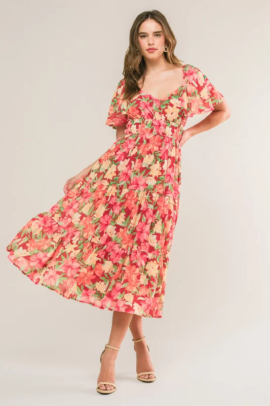 LOVE IS BLOOMING WOVEN MIDI DRESS