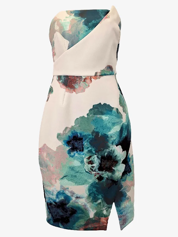 Rodeo Show Watercolour Strapless Cocktail Midi Dress Size 10