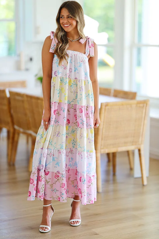 Floral Color Block Maxi - Pink Multi