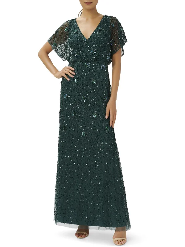 Womens Beaded Maxi Evening Dress