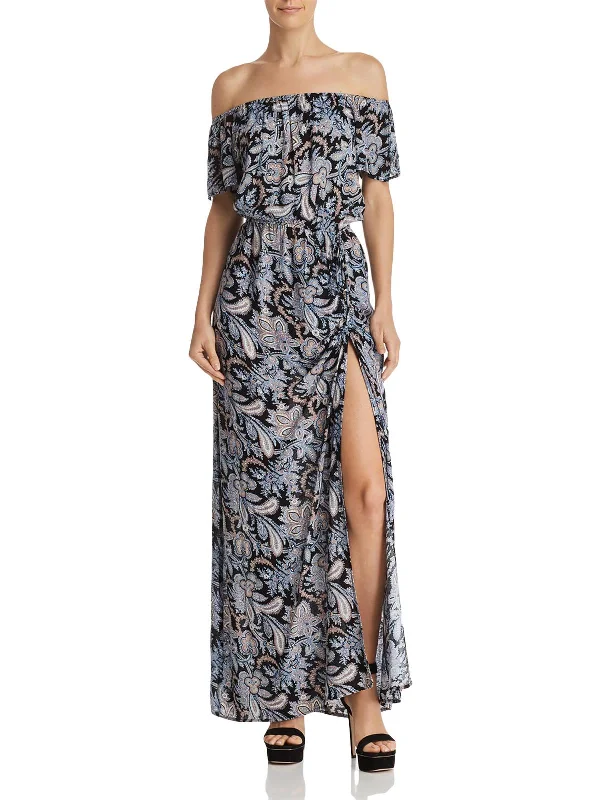 Womens Paisley Off-The-Shoulder Maxi Dress