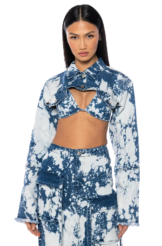 HEY NOW ACID WASH ULTRA CROP DENIM BOLERO