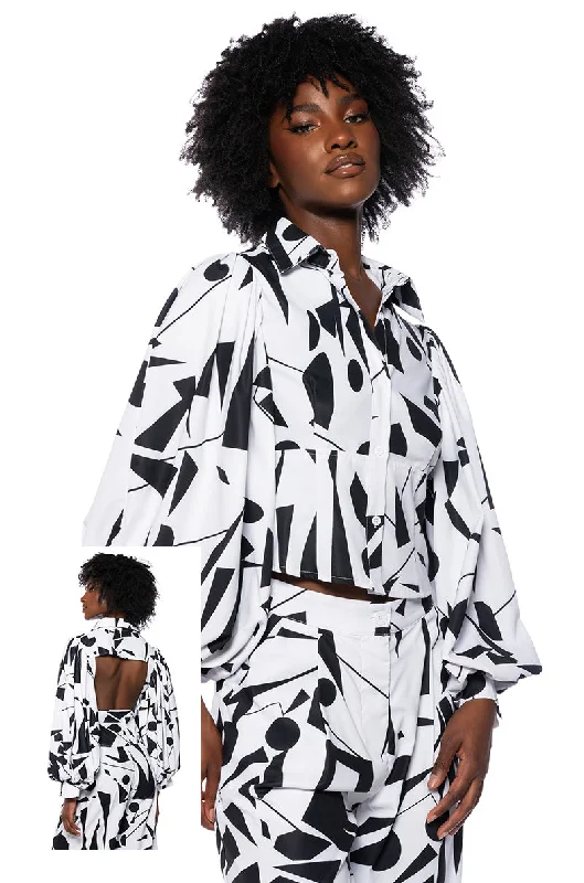 LENNON PRINTED PUFF SLEEVE BUTTON DOWN