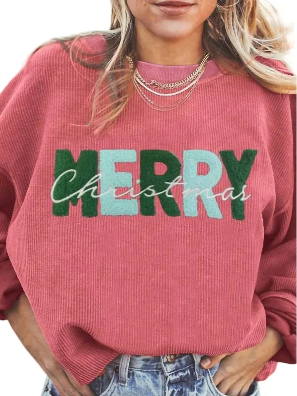 Merry Christmas Sweatshirt In Pink