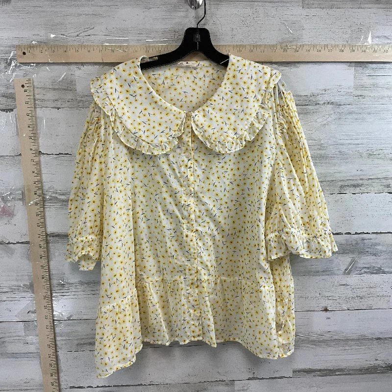 Yellow Blouse Short Sleeve Ana, Size 3x