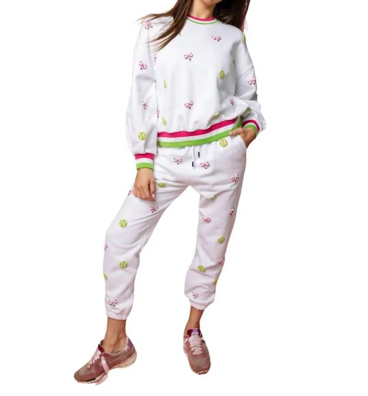 Beaded Tennis Sweatshirt In White