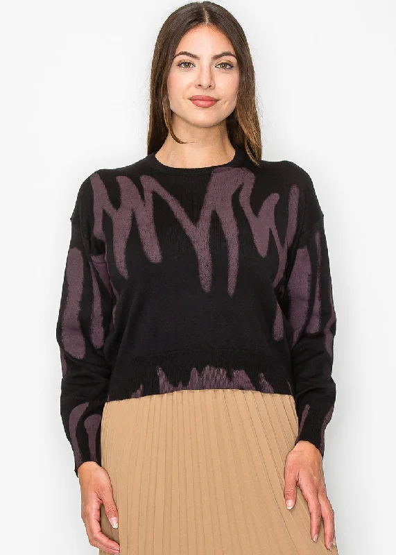 Black and Mauve Abstract Print Sweater