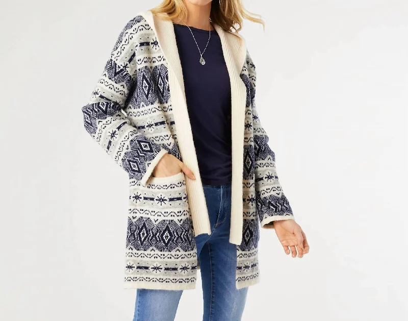 Chantal Hooded Cardigan With Pocketsiu In Navy/winter White