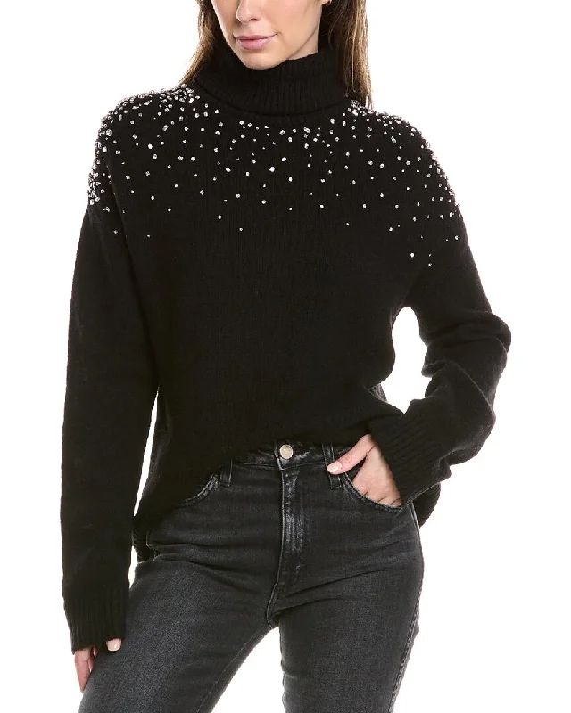 Cinq à Sept Alani Rhinestone Crackle Wool-Blend Turtleneck Top