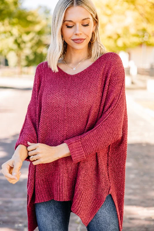 Don't Waste A Moment Berry Red Oversized Sweater