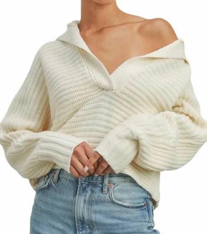 Drama Collar V-Neck Sweater In Cream