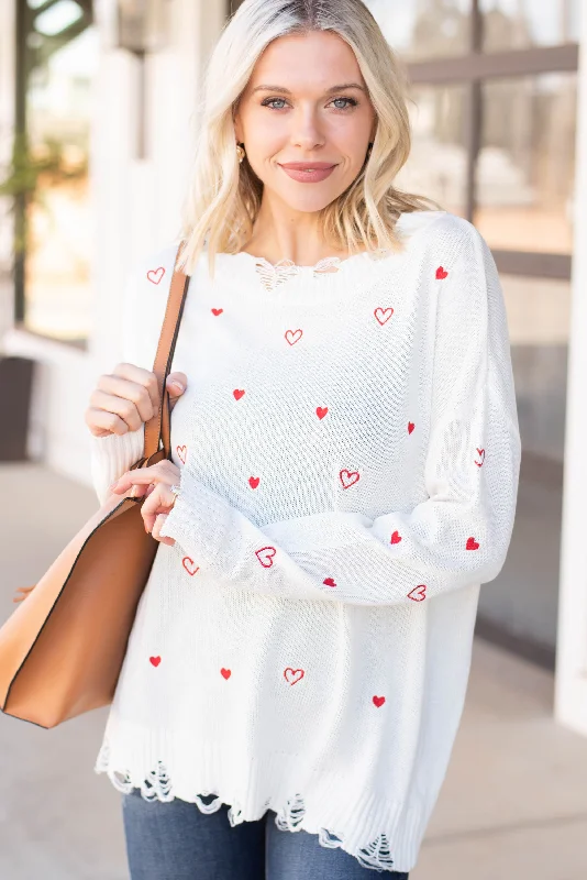 Full Of Love Ivory White Heart Sweater