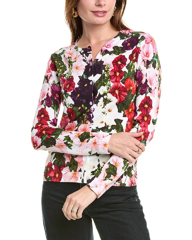 Oscar de la Renta Printed Hollyhocks Cardigan